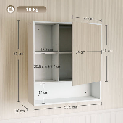 Wall-Mounted Bathroom Mirror Cabinet with Adjustable Shelves - White Wood Effect