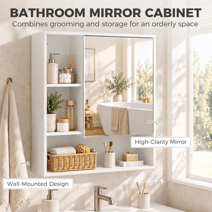 Wall-Mounted Bathroom Mirror Cabinet with Adjustable Shelves - White Wood Effect