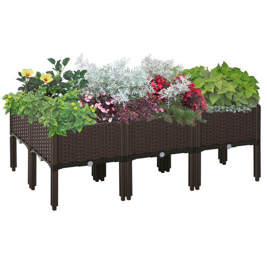 6-piece Elevated Flower Bed Vegetable Herb Planter Plastic, Brown