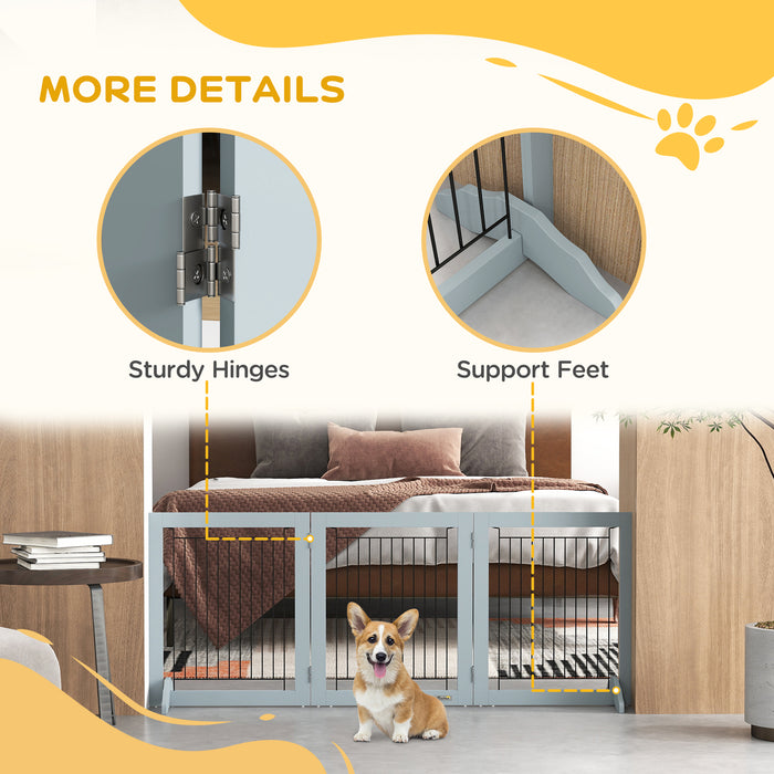 Foldable Wooden Pet Gate w/ 3 Panels 2 Support Feet for Small Dogs