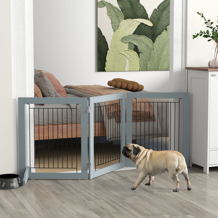 Foldable Wooden Pet Gate w/ 3 Panels 2 Support Feet for Small Dogs