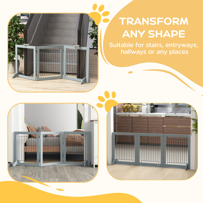 Foldable Wooden Pet Gate w/ 3 Panels 2 Support Feet for Small Dogs