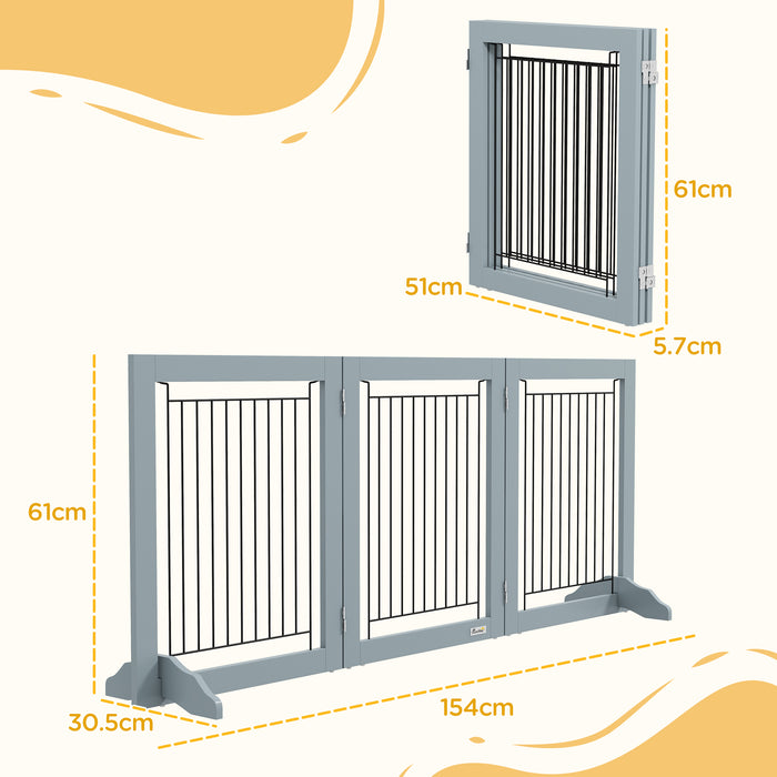 Foldable Wooden Pet Gate w/ 3 Panels 2 Support Feet for Small Dogs