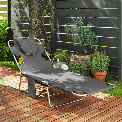 Sun Lounger with Reading Hole, Folding Garden Lounger, Dark Grey