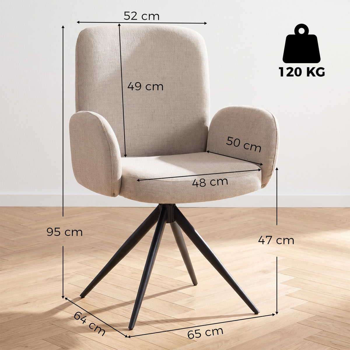 Linen-Effect Swivel Accent Chair with Curved Backrest - Light Brown & Black