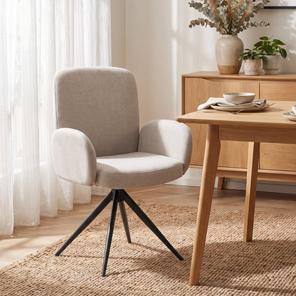 Linen-Effect Swivel Accent Chair with Curved Backrest - Light Brown & Black