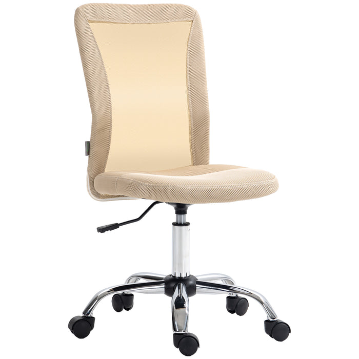 Computer Desk Chair, Mesh Office Chair with Adjustable Height and Swivel Wheels, Armless Study Chair, Beige