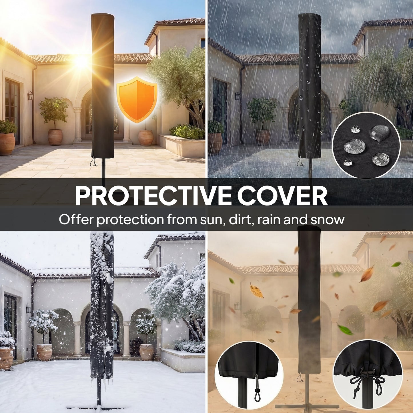 2.8 m Garden Parasol Umbrella with Light, Patio Umbrella, Navy Blue