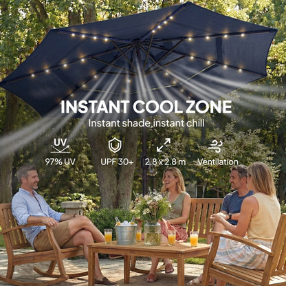 2.8 m Garden Parasol Umbrella with Light, Patio Umbrella, Navy Blue