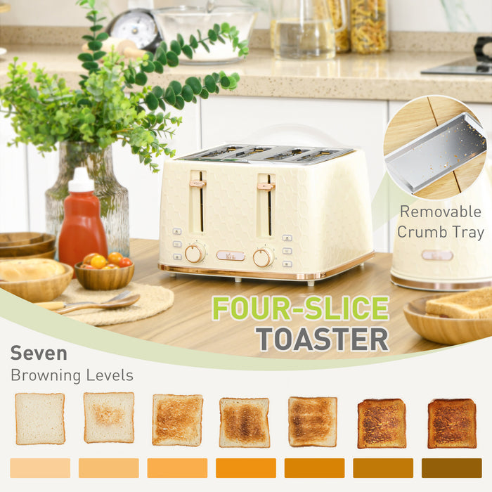 1.7L Kettle and Toaster Set with Defrost Reheat and Crumb Tray Beige