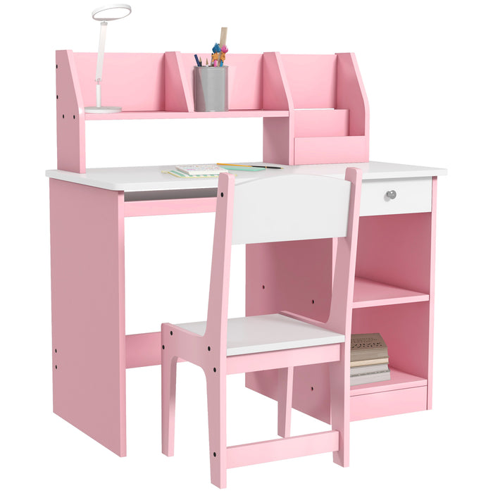 Kids Desk and Chair Set with Storage for 5-8 Years, Pink