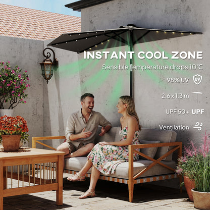 2.6 m Half Parasol with Solar Lights, UPF50+ Semi Round Umbrella