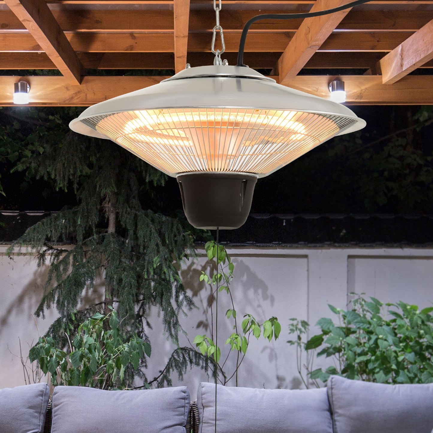 Outdoor Heater Ceiling Hanging Light 1500W Pull Switch Electric Aluminium
