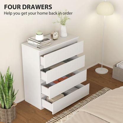 Chest of Drawers, 4-Drawer Storage Organiser Unit for Bedroom, Living Room, 80 x 39 x 95cm, White