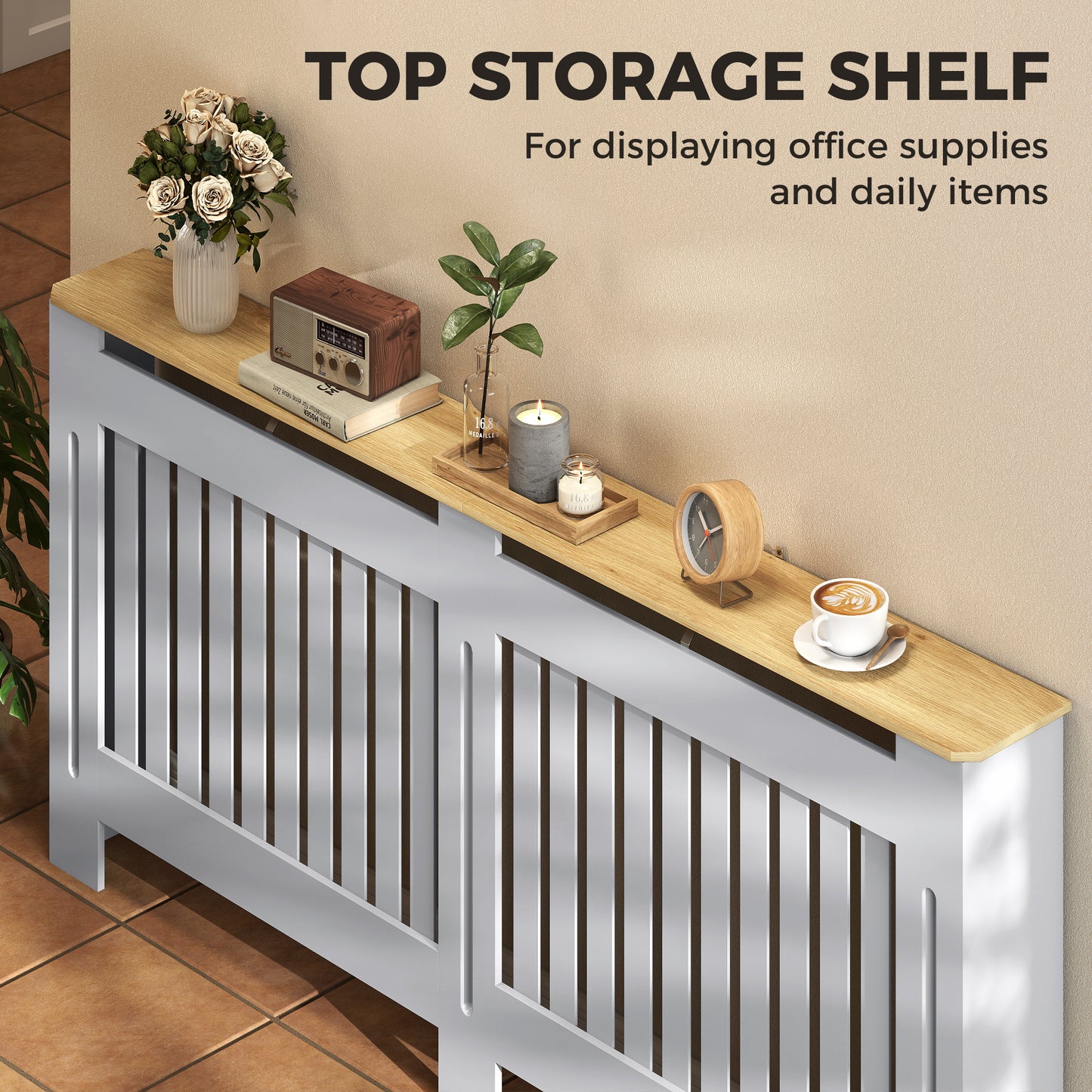 Radiator Cover Painted Slatted MDF Cabinet Lined Grill 172x19x81cm