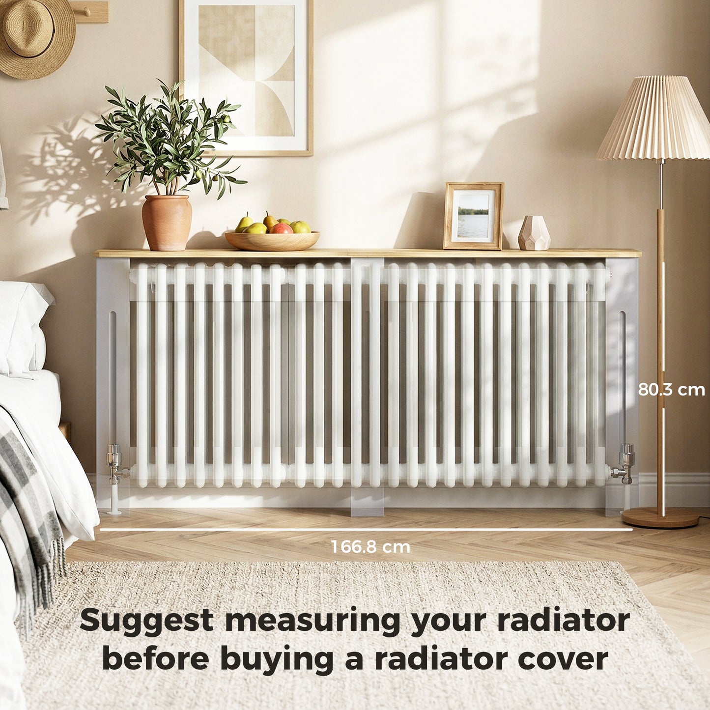 Radiator Cover Painted Slatted MDF Cabinet Lined Grill 172x19x81cm