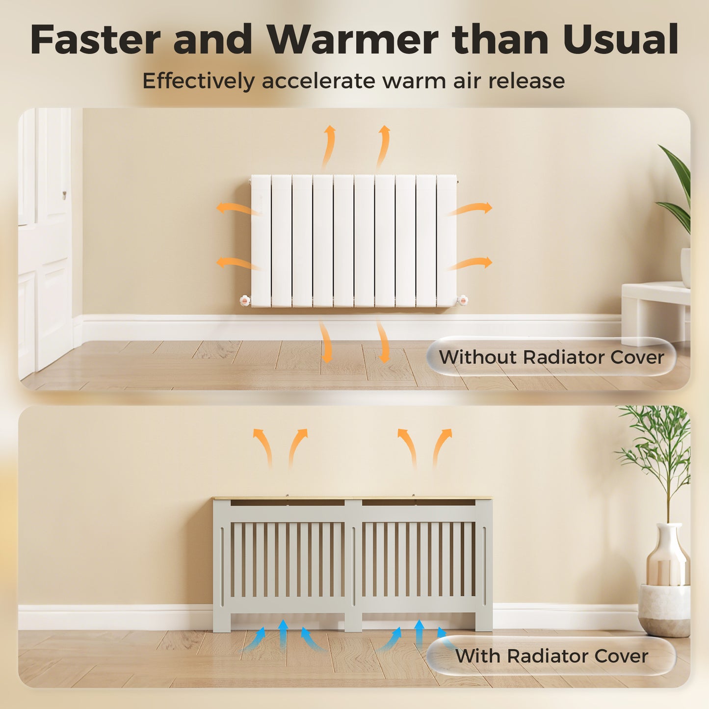 Radiator Cover Painted Slatted MDF Cabinet Lined Grill 172x19x81cm