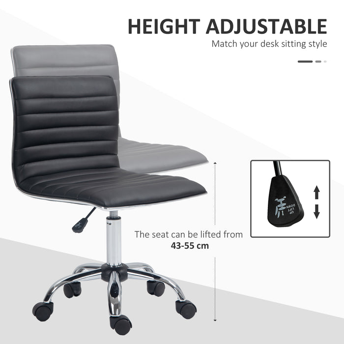 Adjustable Swivel Office Chair with Armless Mid-Back in PU Leather and Chrome Base - Black