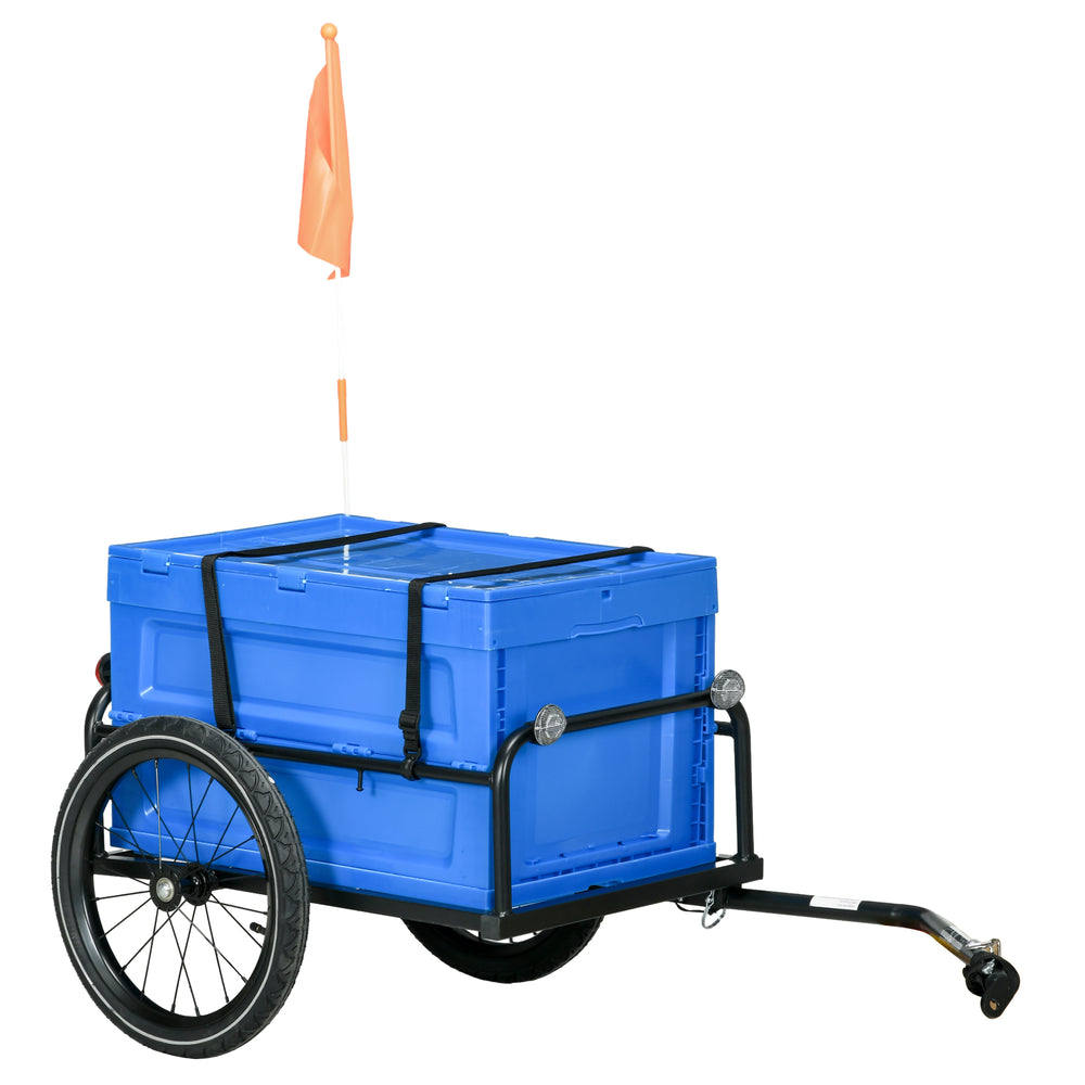 Steel Trailer for Bike, Bicycle Cargo Trailer with 65L Storage Box and Foldable Frame, Max Load 40KG, Blue