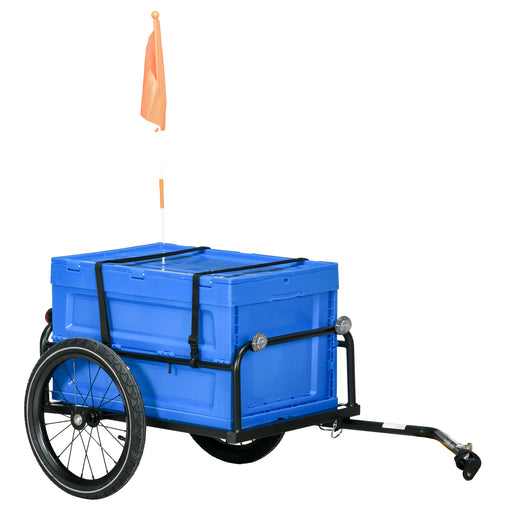 Steel Trailer for Bike, Bicycle Cargo Trailer with 65L Storage Box and Foldable Frame, Max Load 40KG, Blue