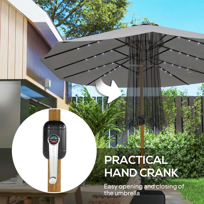 Double Sided Garden Parasol w/ 48 Solar LED Lights 4.6m Light Grey