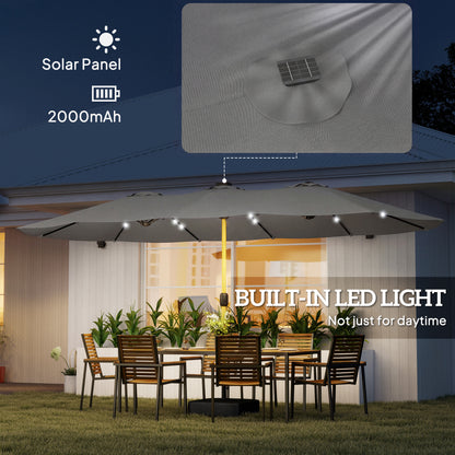 Double Sided Garden Parasol w/ 48 Solar LED Lights 4.6m Light Grey