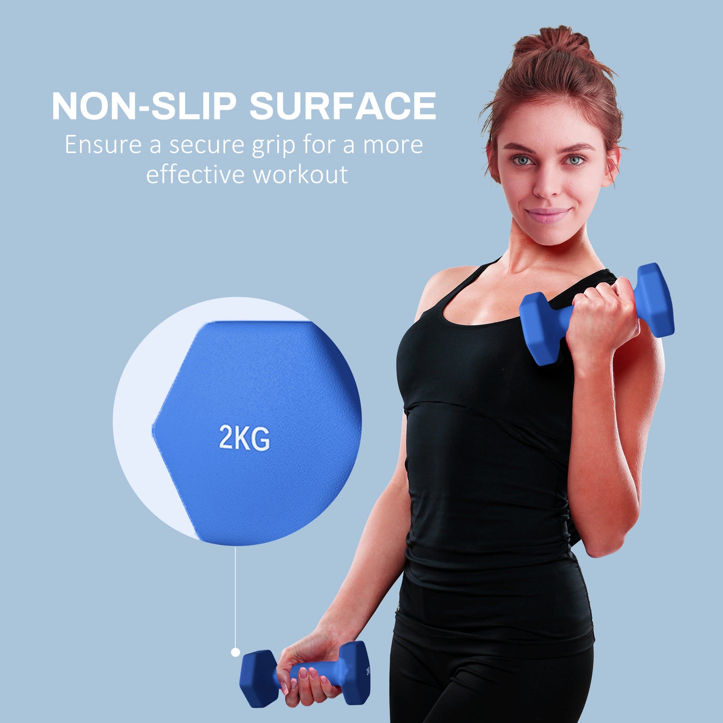 Set of 2 Hexagonal Dumbbells Weights Pair, 2 x 2kg, Blue