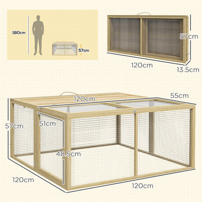 Rabbit Hutch, Folding Wooden Rabbit Run with Openable Top, Natural