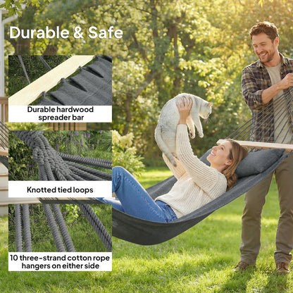 Cotton Hammock, Soft Portable Swing Chair w/ Headrest