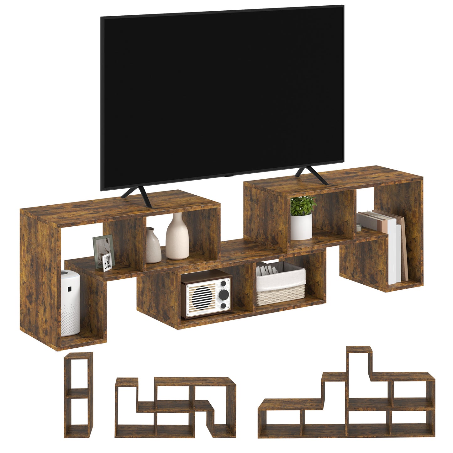 TV Unit for TVs up to 75 Inches, Free Combination TV Stand, Brown