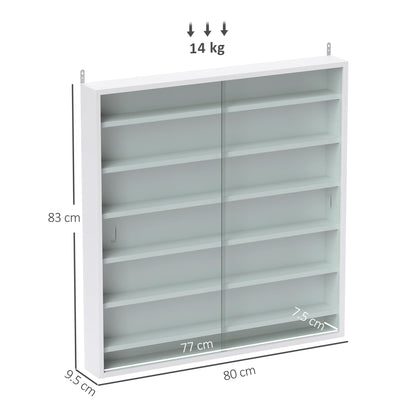 7-Tier Wall Display Cabinet w/ Shelves Glass Doors, White