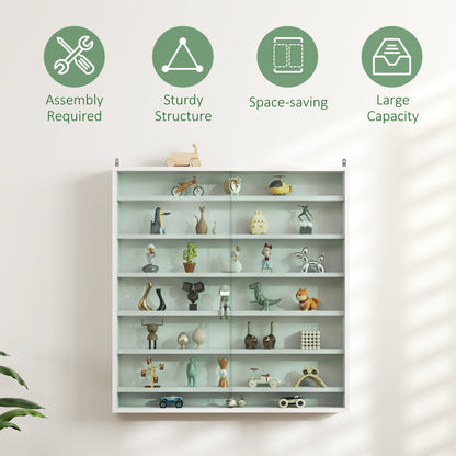 7-Tier Wall Display Cabinet w/ Shelves Glass Doors, White
