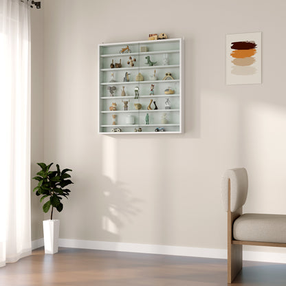 7-Tier Wall Display Cabinet w/ Shelves Glass Doors, White