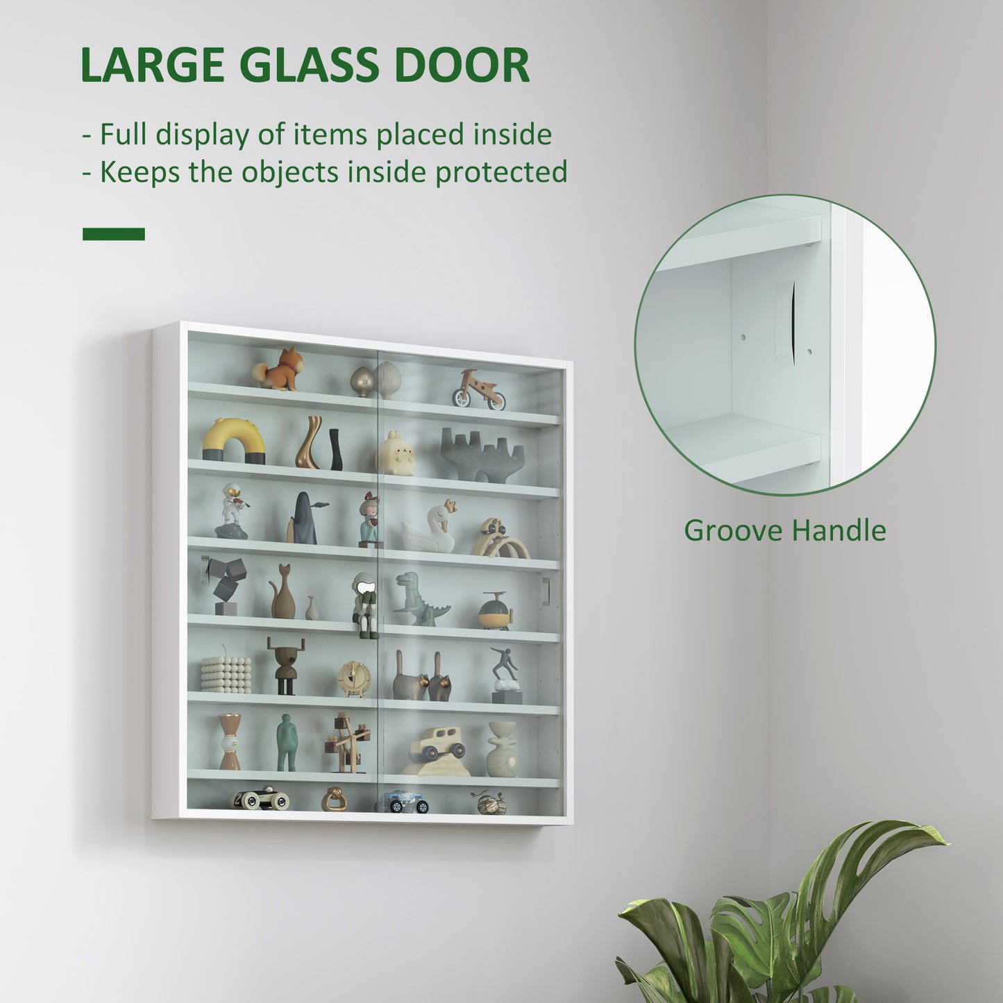 7-Tier Wall Display Cabinet w/ Shelves Glass Doors, White