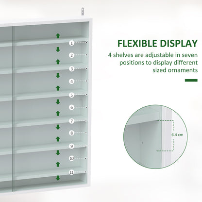 7-Tier Wall Display Cabinet w/ Shelves Glass Doors, White