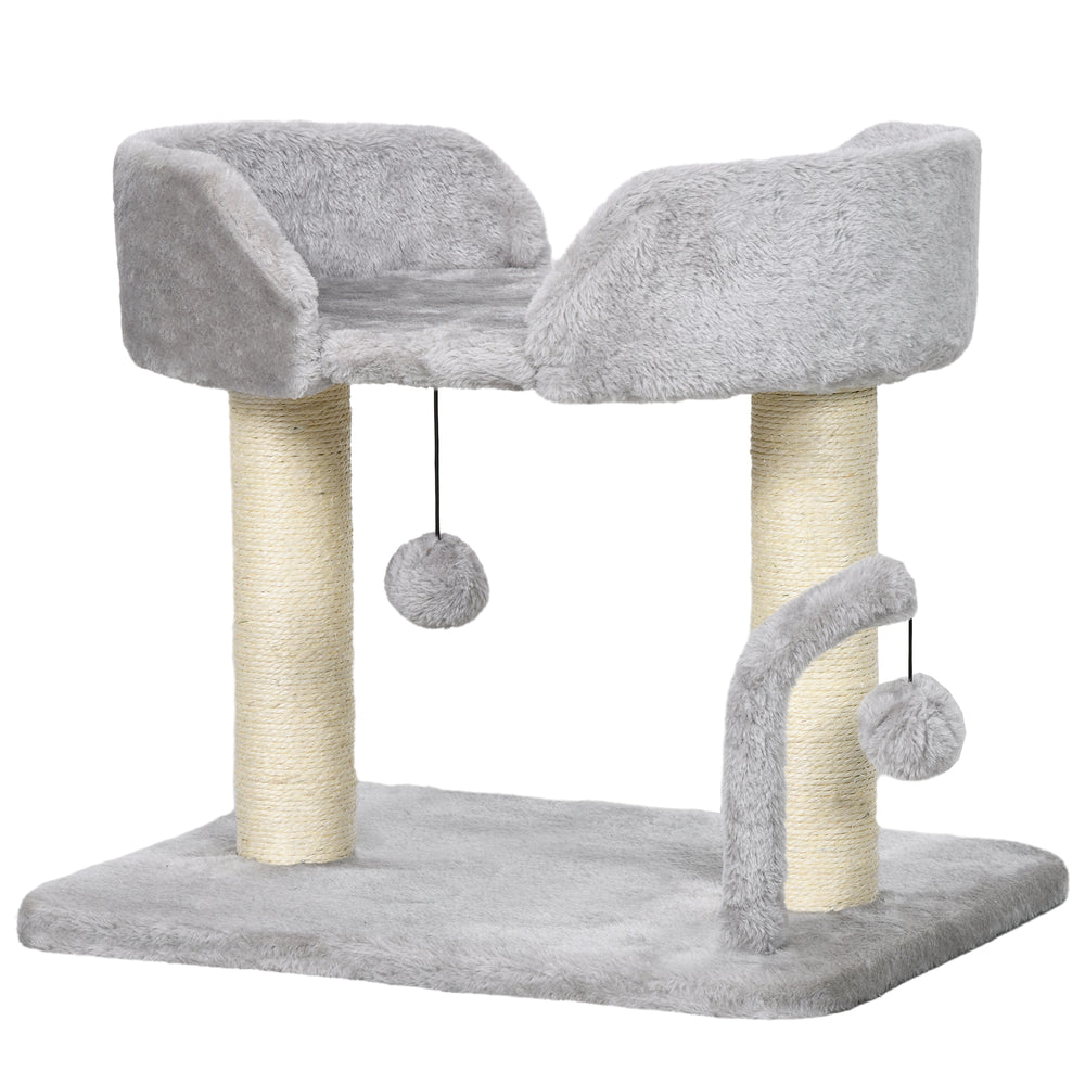 42cm Indoor Cat Tree, with Toy Balls, Sisal Scratching Post - Grey