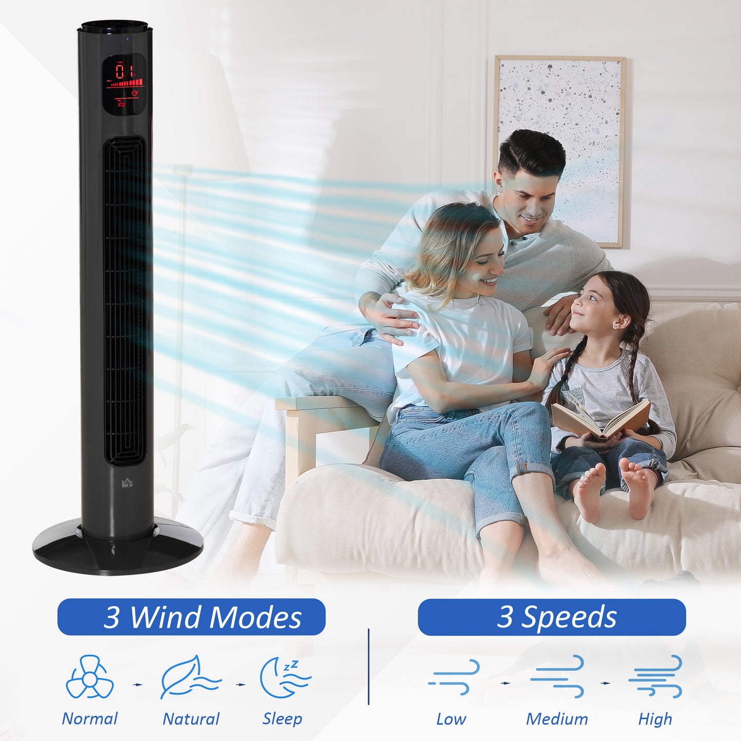 38 Inch Tower Fan with 70° Oscillation 3 Speed and 3 Mode Indoor Grey