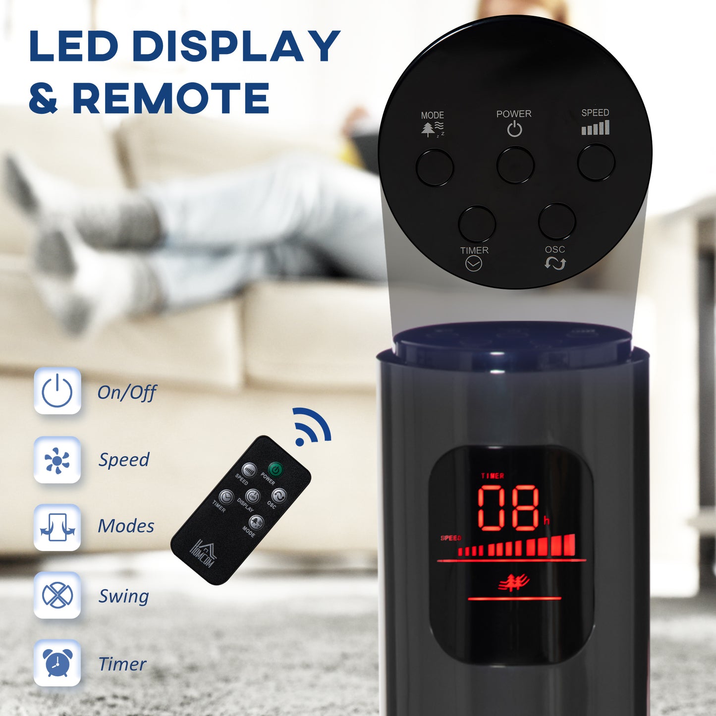 38 Inch Tower Fan with 70° Oscillation 3 Speed and 3 Mode Indoor Grey