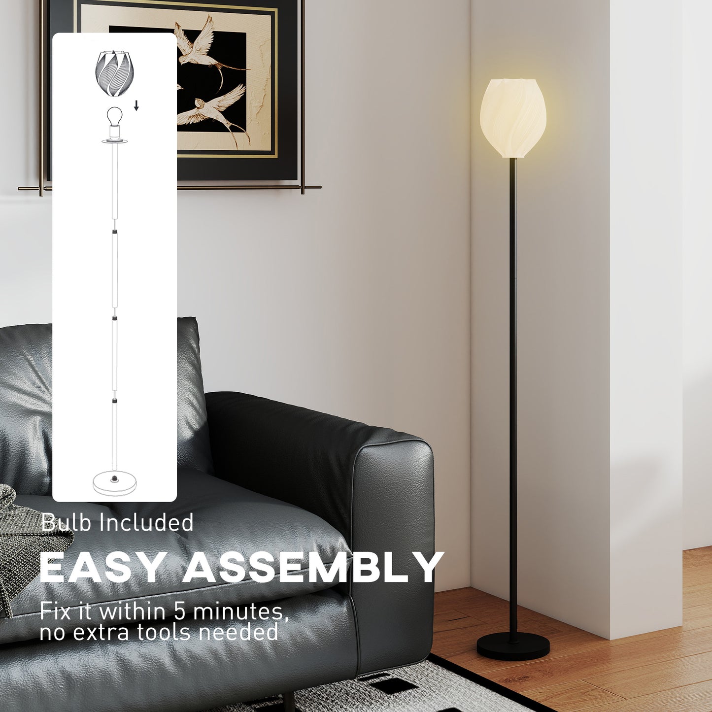 3D Printed Standing Lamp with Rose Shade, 3 Colour Temperature, White