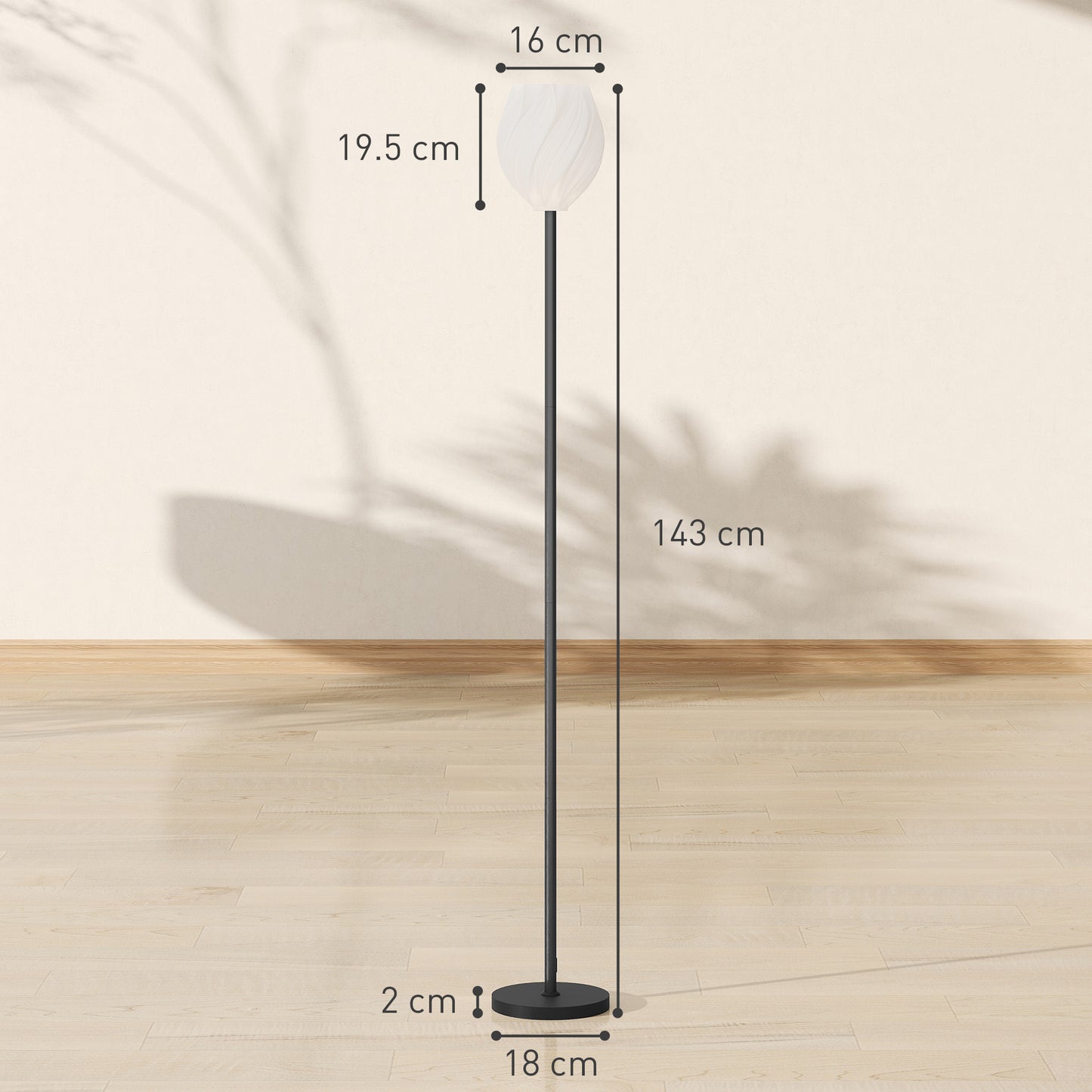 3D Printed Standing Lamp with Rose Shade, 3 Colour Temperature, White