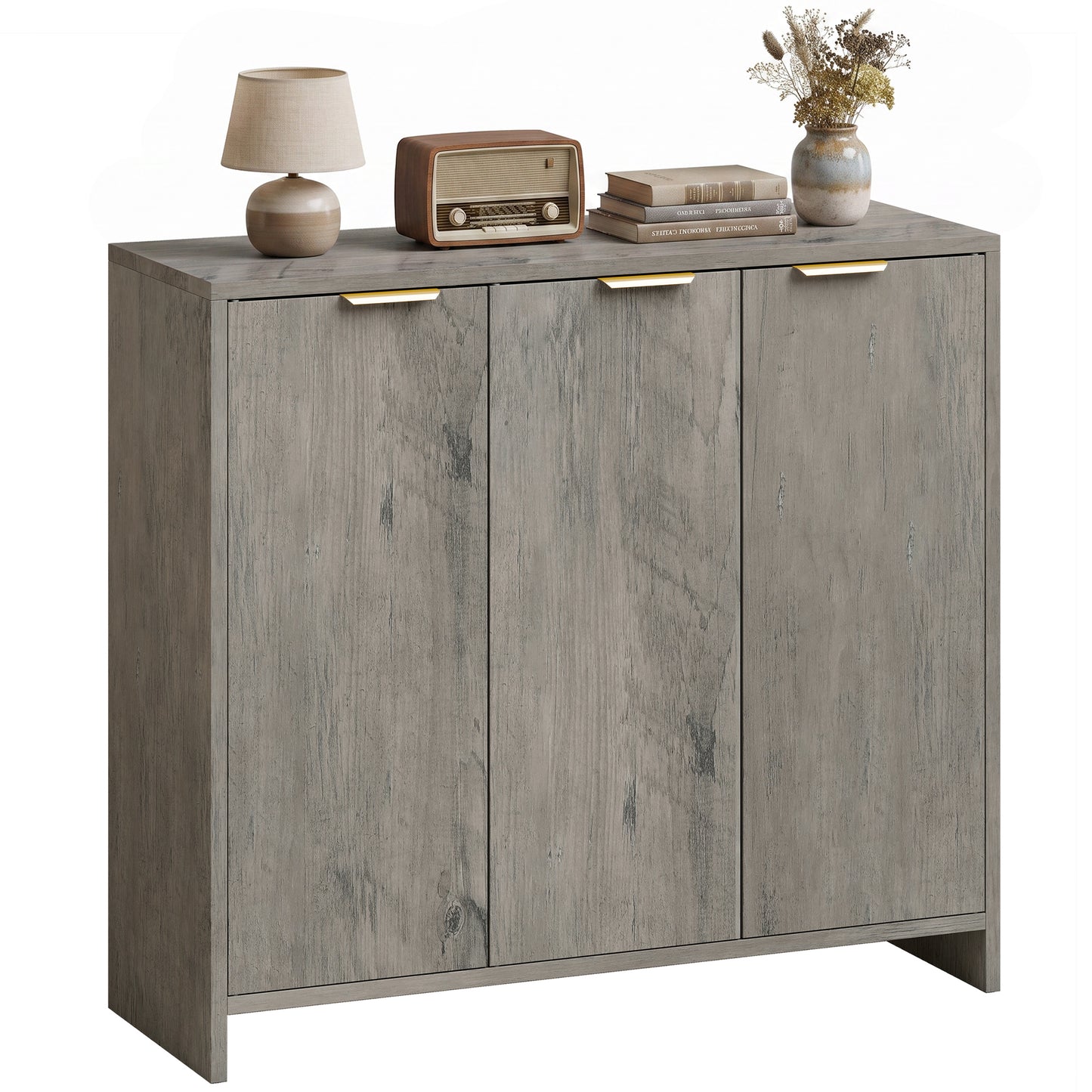 Sideboard with 3 Doors and Adjustable Shelves, Kitchen Cupboard, Grey