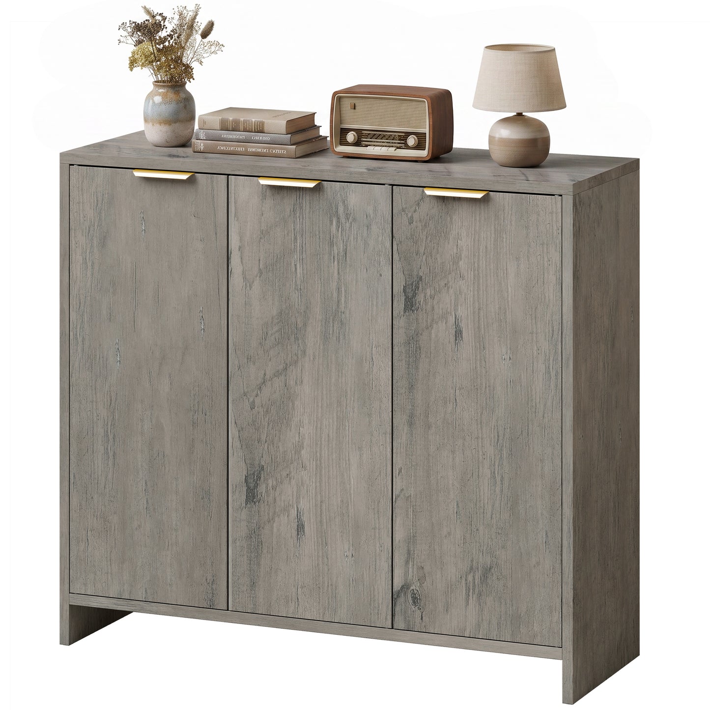 Sideboard with 3 Doors and Adjustable Shelves, Kitchen Cupboard, Grey