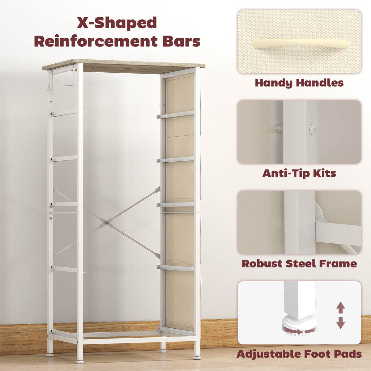 Fabric Chest of Drawers, 5 Drawer Dresser for Bedroom, Natural Wood