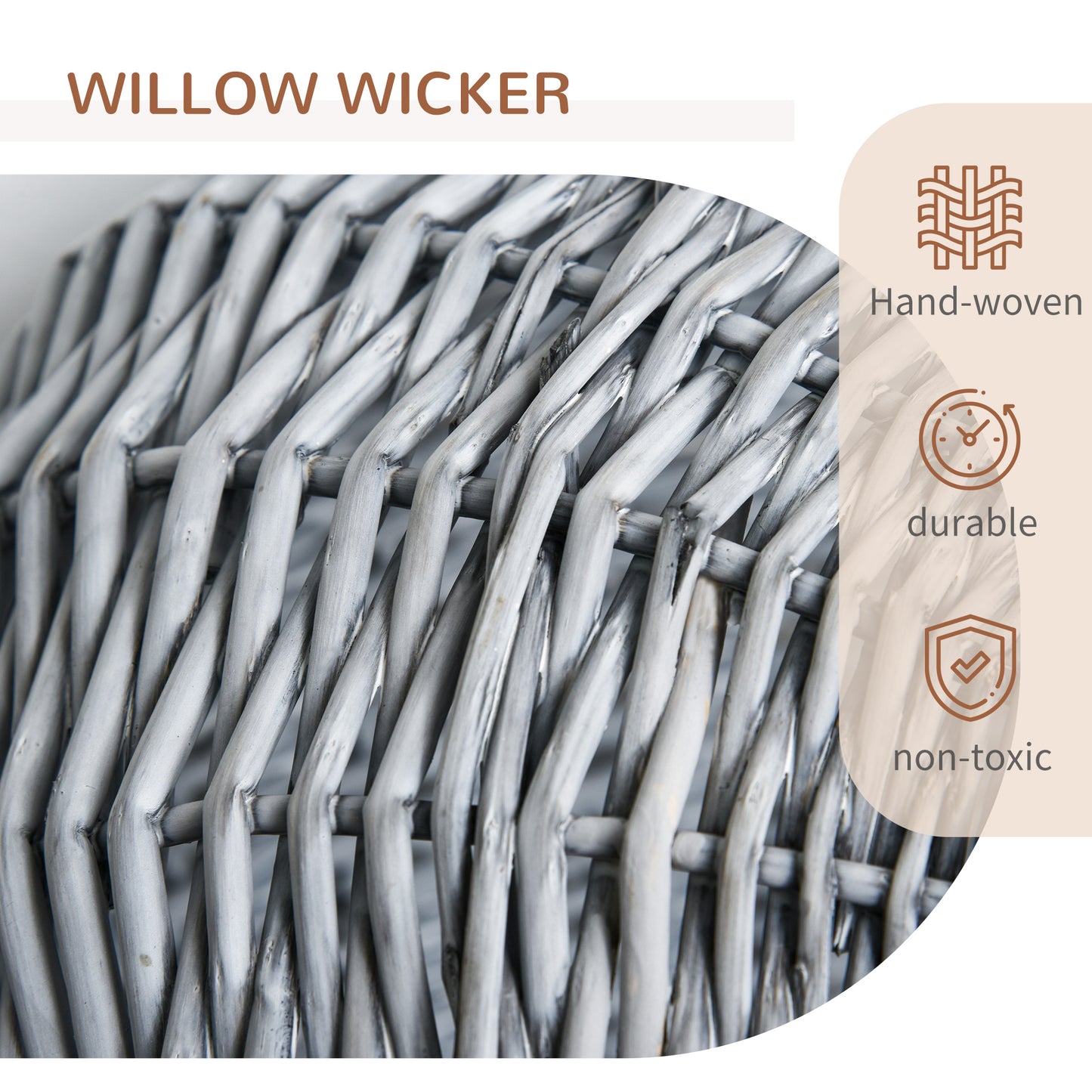 Cats Wicker Travel Carrier Basket w/ Plush Cushion Grey