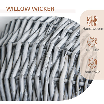 Cats Wicker Travel Carrier Basket w/ Plush Cushion Grey