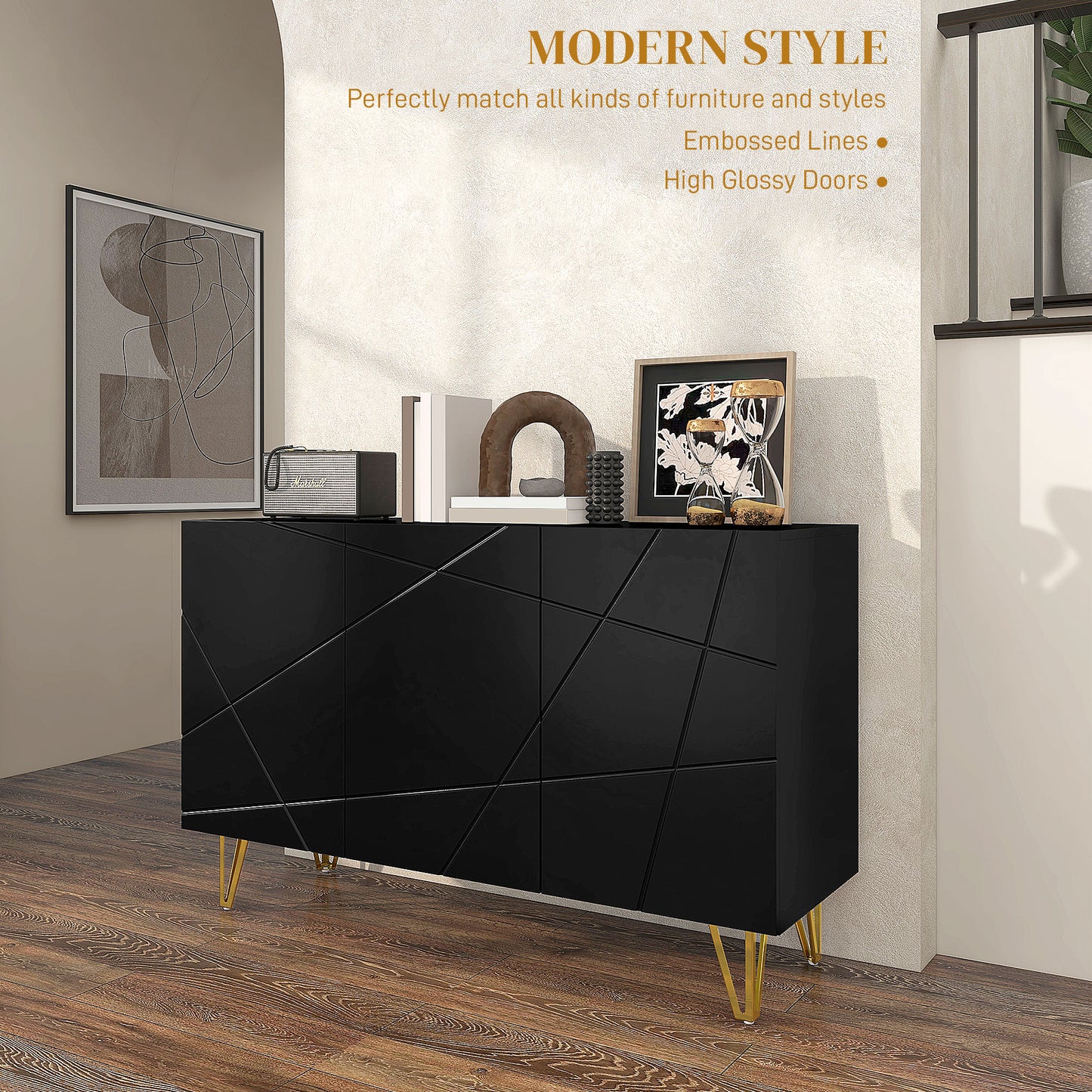 Freestanding Storage Cabinet with Adjustable Shelves for Living Room
