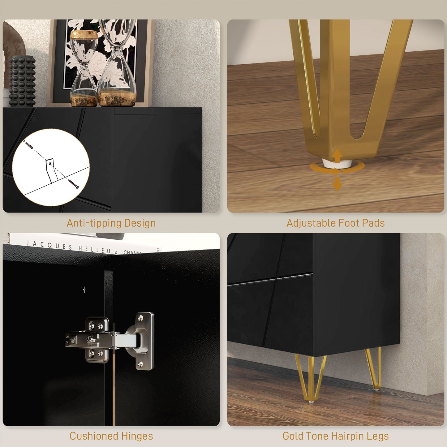 Freestanding Storage Cabinet with Adjustable Shelves for Living Room