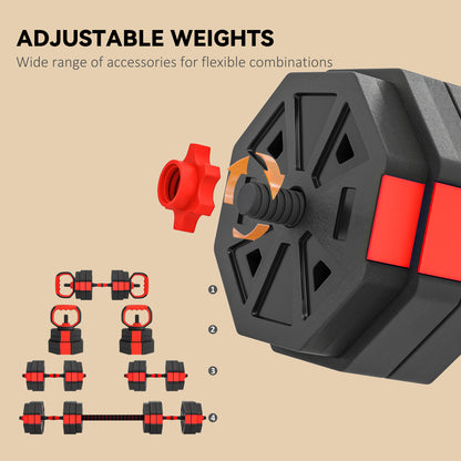 4-in-1 Adjustable Weight Dumbbells Set, 30kg Free Weights Set, Red