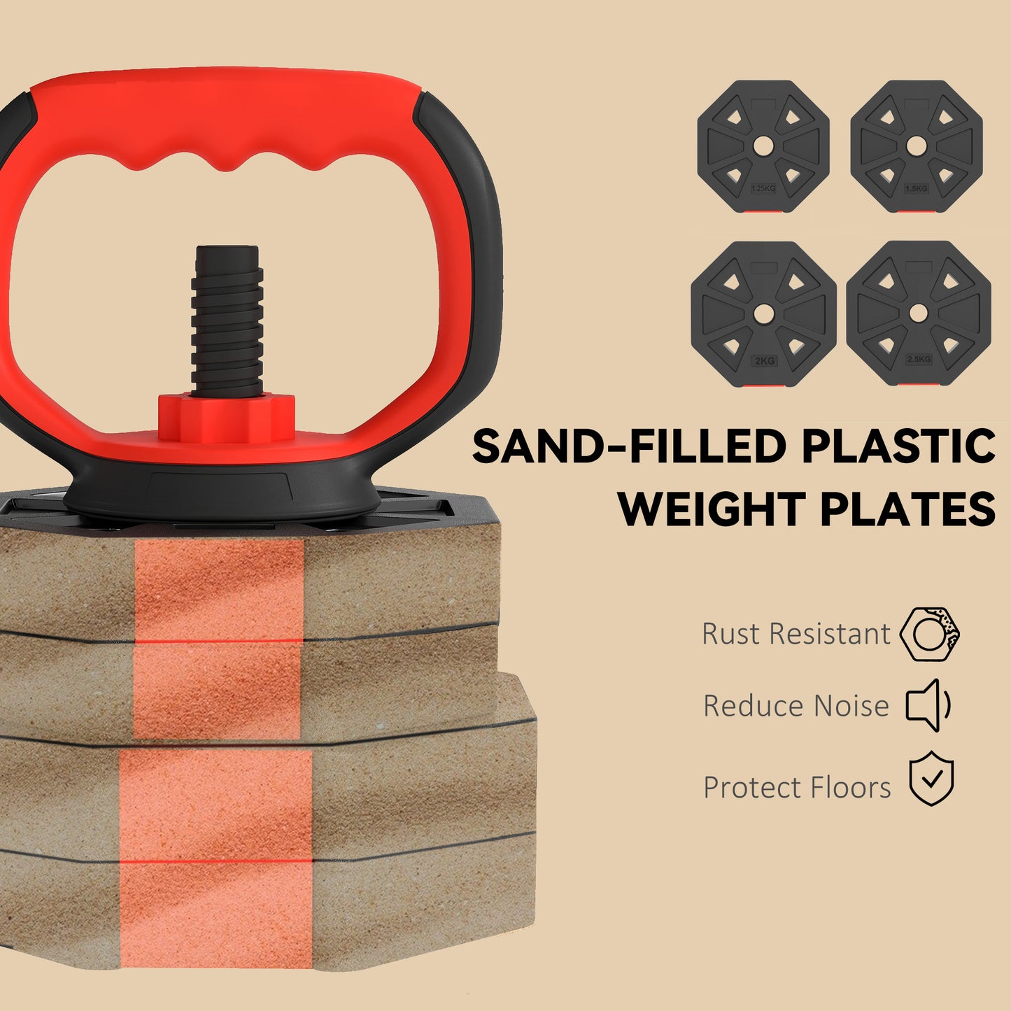 4-in-1 Adjustable Weight Dumbbells Set, 30kg Free Weights Set, Red