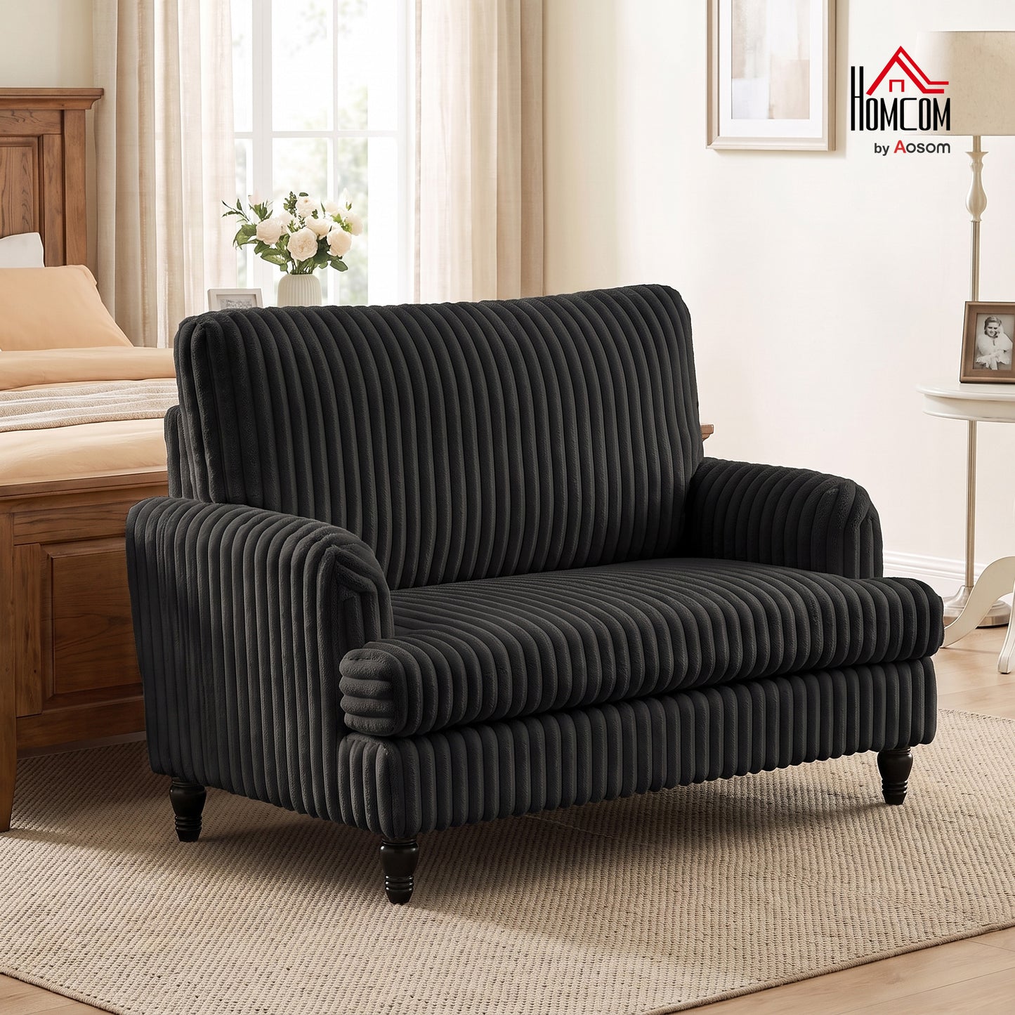 Corduroy Single Sofa Armchair with Stripes, Black